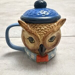 West‎ Elm Rachel Kozlowski Animal Owl Mug w/ Lid Dapper Animal NEW Wes Anderson